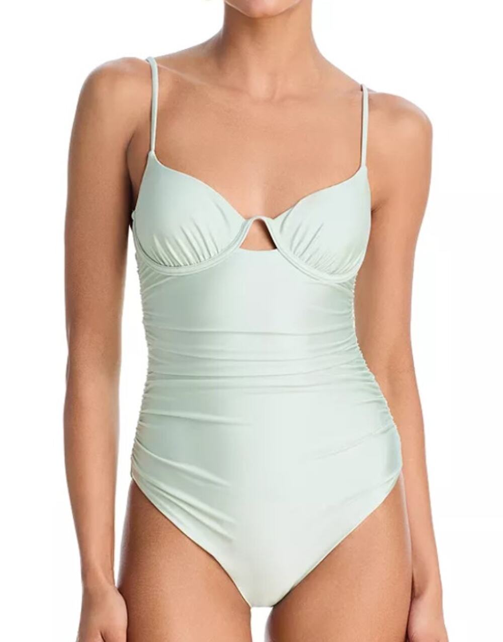 NWT Simkhai Laine Ruched One Piece Swimsuit in Mint Sz. L